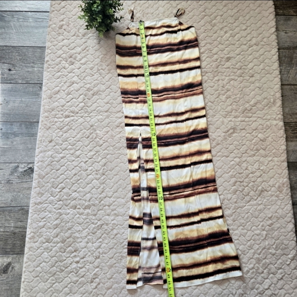 Nicole Williams English x Bar III Brown Earth Tones Striped Maxi Slip Dress, M